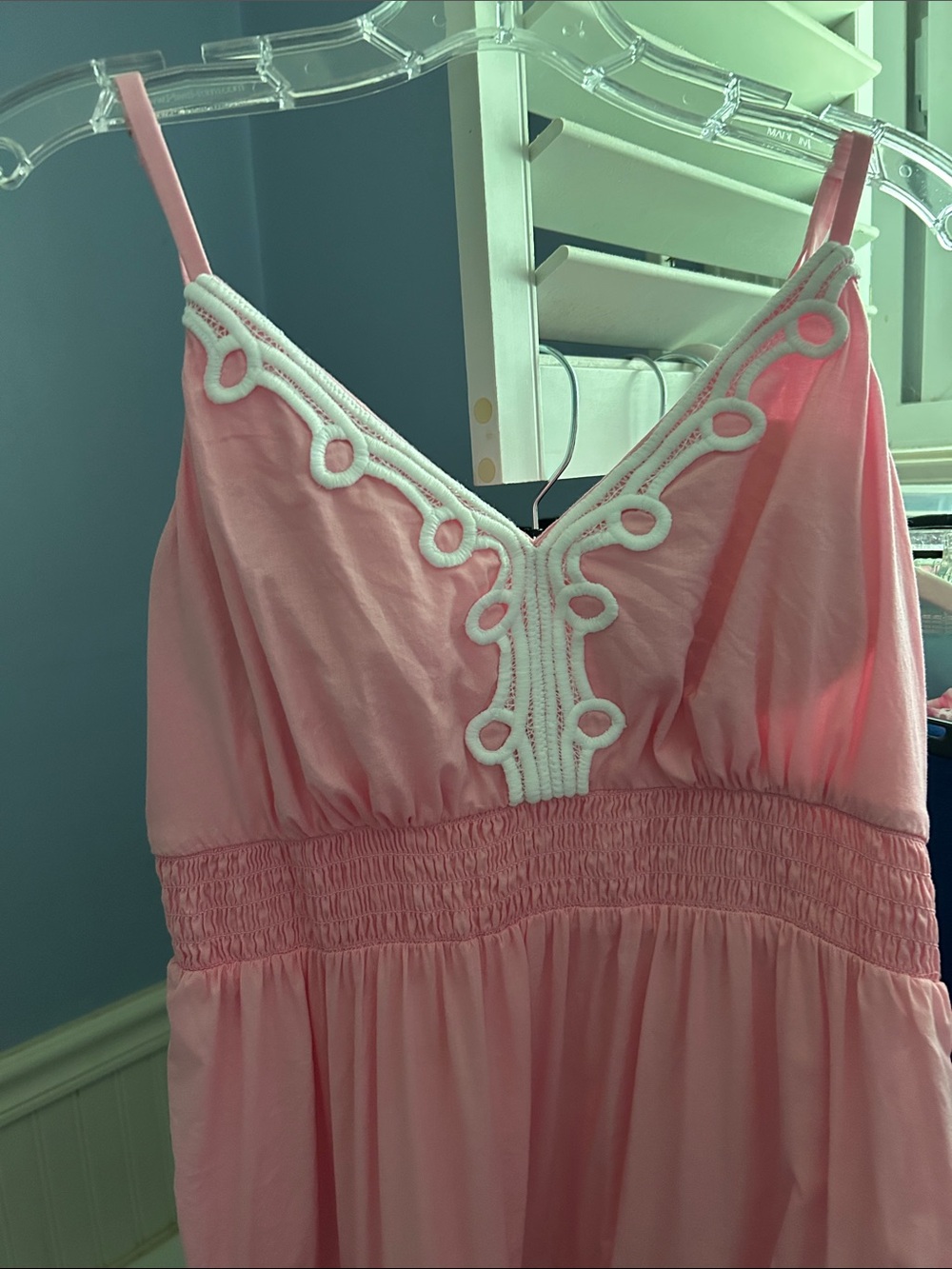Lilly Pulitzer Pink Spaghetti-Strap midi dress  with White Trim. Size 4